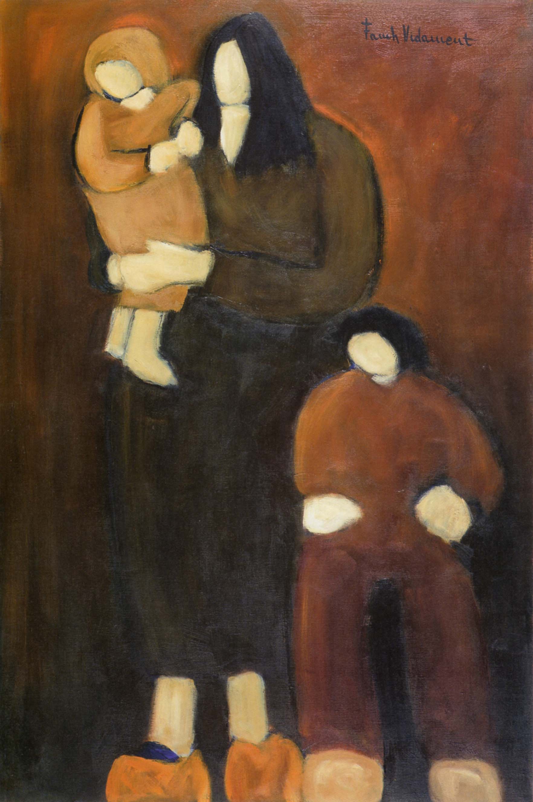 Paysanne et ses enfants, huile sur toile, 120x80cm, 1980