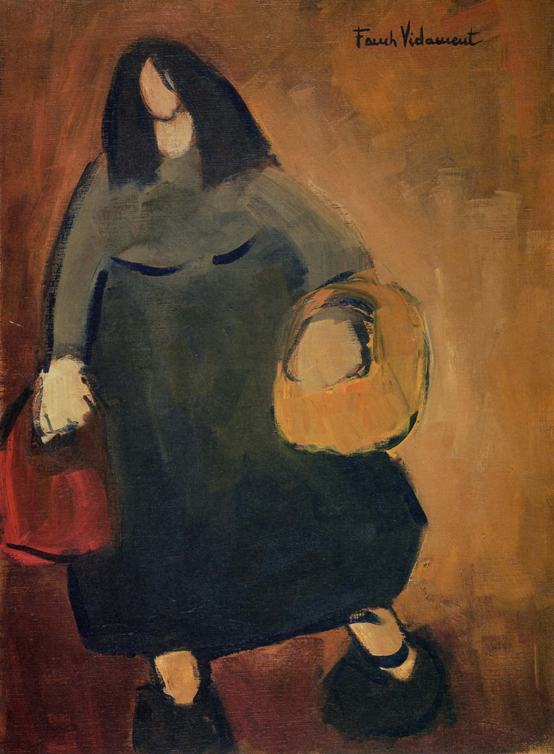 Retour du marché, huile sur toile, 73x54cm, 1978
